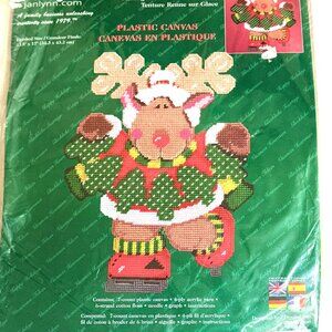Janlynn Skating Reindeer Wall Hanging Plastic Canvas Kit New (2001)